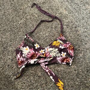 Kona Sol Floral Halter Top Tie String Bikini Top Women's Size Small Swimwear